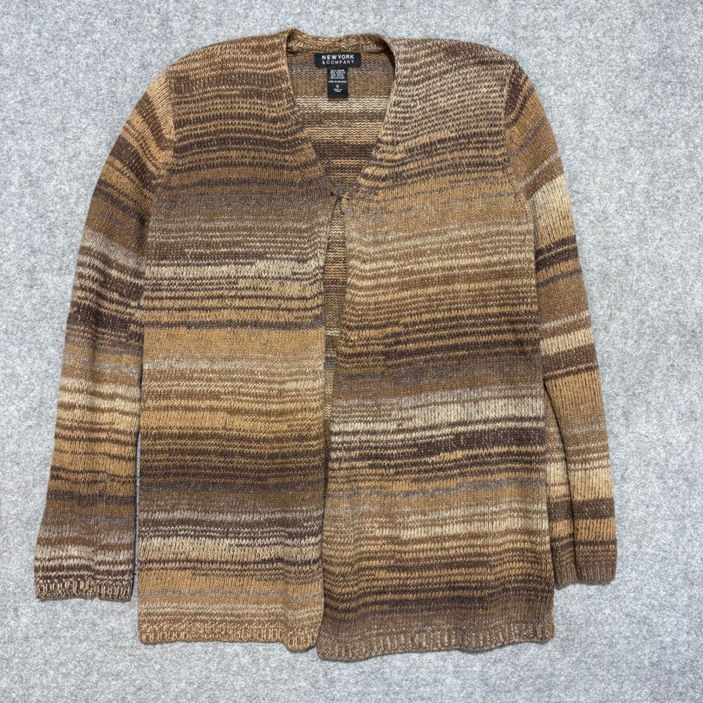 New York & Company Brown Ombre Space Dye Open Front Cardigan Wool Blend Small